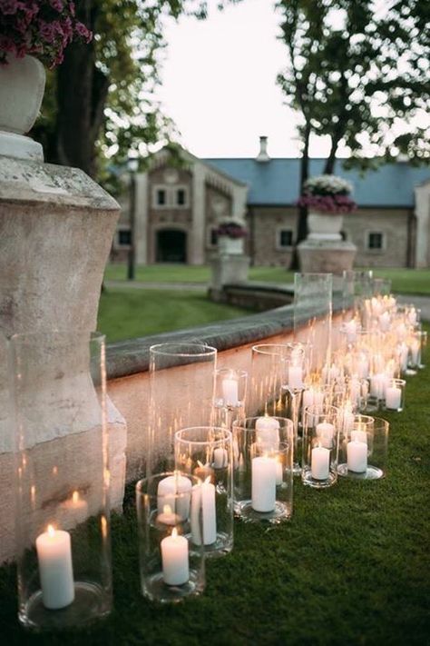 Candles Wedding Ceremony Aisle, Candle Heavy Tablescape, Cipriani Wedding, Presley Wedding, Wedding Aisle Candles, Aisle Candles, Floral Ceremony, Candlelit Wedding, Candle Lit Wedding