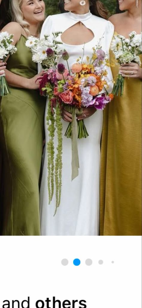 White Bridesmaid Bouquet Colorful Bride Bouquet, Green Bridesmaid Dresses Bouquet, Eloped Pictures, Fun Wedding Bouquets, Funky Bridal Bouquet, Wildflower Bridesmaid Bouquet, Hillside Wedding, Florist Inspiration, Colorful Bridal Bouquet