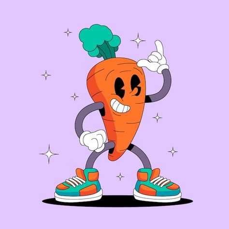 Free vector hand drawn carrot cartoon il... | Free Vector #Freepik #freevector #cartoon-illustration #food-character #carrot-cartoon #cartoon Carrot Cartoon Drawing, Carrot Character Design, Food Character Design, Retro Presentation, Carrot Illustration, Carrot Character, Carrot Cartoon, Cartoon Vegetables, Carrot Drawing