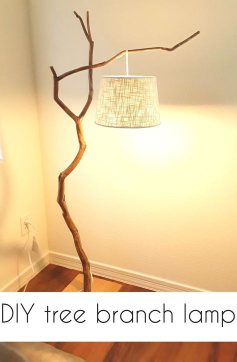 Tree Branch Floor Lamp Diy, Diy Standing Lamp, Tree Branch Lamp, Diy Tree Branch, Branch Lamp, Diy Floor Lamp, Diy Mom, Tree Branch Decor, Free Standing Lamps