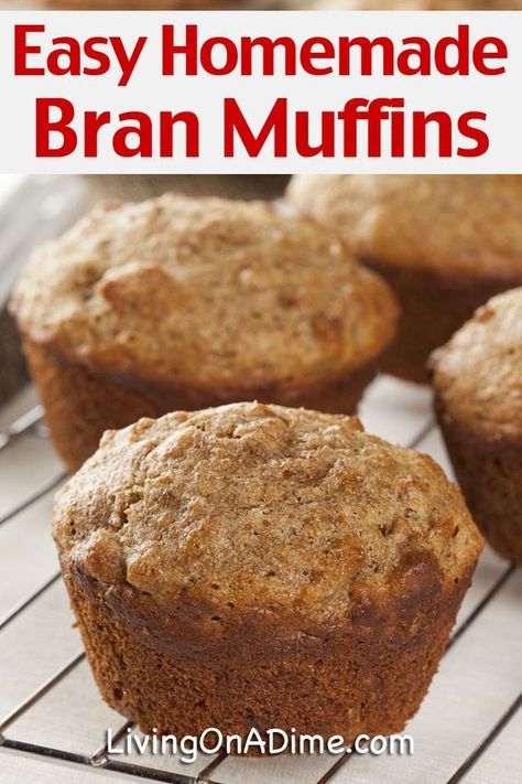 This easy homemade bran muffins recipe makes muffins that are so moist and delicious you won't believe that they didn't come right out of the Amish bakery. The best part is you can make the batter up for the week and just take out what you need each day to make fresh homemade muffins in a snap! Healthy Bran Muffin Recipe, Assorted Muffins, Muffin Mix Recipe, Amish Bakery, Homemade Muffins Recipe, Bran Muffins Healthy, Living On A Dime, Raisin Bran Muffins, Basic Muffin Recipe