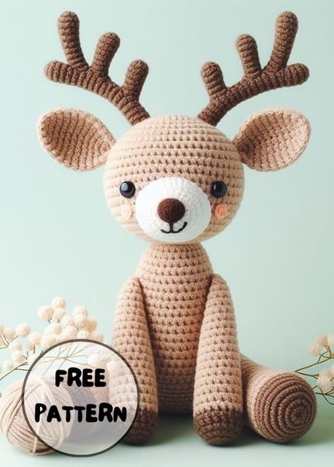 Deer Amigurumi Free Pattern, Angel Baby Crochet, Deer Amigurumi, Divine Angel, Crochet Woodland, Easy Amigurumi Pattern, Crochet Deer, Crochet Angel, Free Pattern Crochet