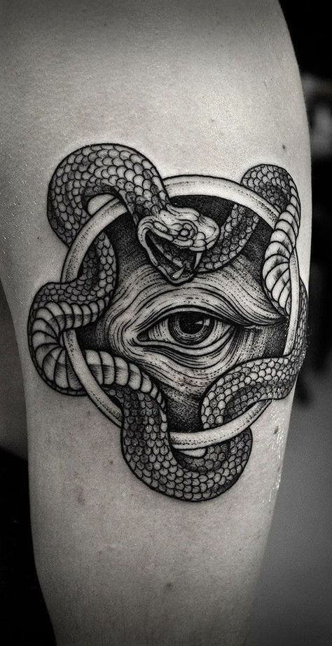 3rd Eye Tattoo Men, Jormungandr Tattoo, Tato Tradisional, Eye Tattoos, Tato Dada, Tattoo Band, Ouroboros Tattoo, Creepy Tattoos, Tattoo Clothing