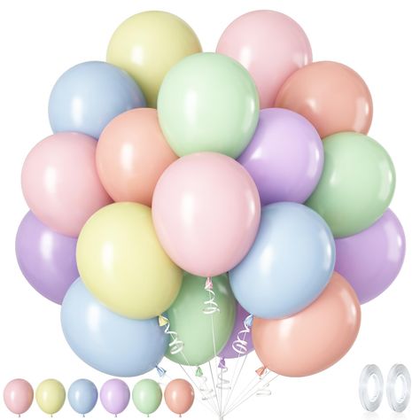 PRICES MAY VARY. 🎈 Pastel Multicolored Balloons Includes: You will get 60 pack latex balloons pastel, all sized 12 inch, including baby pink balloons, macaron green balloons, lilac purple balloons, pale yellow balloons, pastel orange balloons, light blue balloons. There are 10pcs rainbow pastel latex party balloons for each color. Balloon ribbon * 1 pc. With perfect size and classical collocation, it is a good choice for your pastel party decorations and will increase lots of fun to the party! Pastel Color Party, Pastel Party Decorations, Candyland Party Decorations, Purple Party Decorations, Green Balloons, Rainbow Party Decorations, Pastel Baby Shower, Pastel Birthday, Orange Balloons