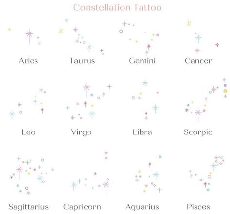 Virgo Tattoo Designs For Women, Leo Star Sign Tattoo, Star Sign Tattoos, Star Sign Constellations, Sign Constellations, Aquarius Tattoos, Star Constellation Tattoo, Sagittarius Tattoo Designs, Tattoo Fixes