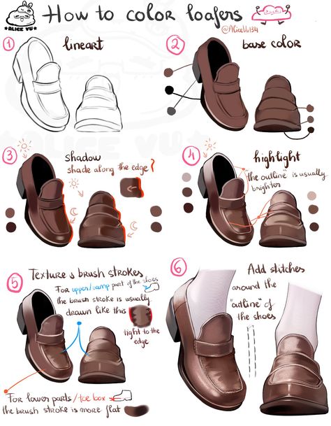 Drawing Shoes, Clothes Drawing, Concept Art Tutorial, Digital Painting Techniques, How To Shade, Shoes Drawing, Drawing Anime Clothes, Coloring Tutorial, Digital Painting Tutorials