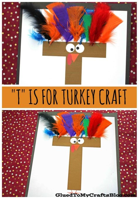 #gluedtomycrafts “T” is for Turkey – Free Printable Template - Kid Craft Idea For Thanksgiving Thankgiving Preschool Projects, Letter T Turkey Craft, Preschool T Crafts, T Is For Preschool Craft, T For Turkey Craft, T Is For Craft Preschool, T Is For Turkey Craft, Turkey Art Projects For Toddlers, T Is For Turkey Preschool