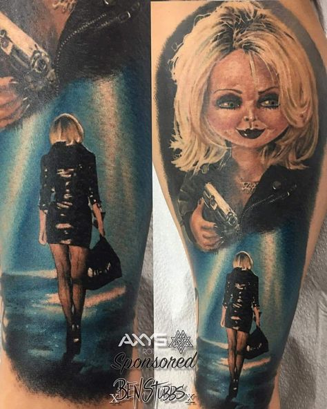 Bride Of Chucky Tattoo, Zombie Bride Makeup, Tiffany Tattoo, Tiffany Bride Of Chucky, Chucky Tattoo, Tiffany Bride, All Black Tattoos, Zombie Bride, Movie Tattoos