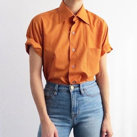 Look 80s, Vintage Lifestyle, Orange Blouse, Orange Shirt, Moda Vintage, Tops Fall, Mode Vintage, Mode Inspiration, Outfit Casual