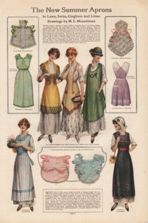 Ladies' home journal, june 1915 - The New Summer Aprons Edwardian Era Fashion, 1900s Fashion, 1910s Fashion, Vintage Papers, Summer Porch, Peplum Tops, 20th Century Fashion, Edwardian Dress, Debbie Harry