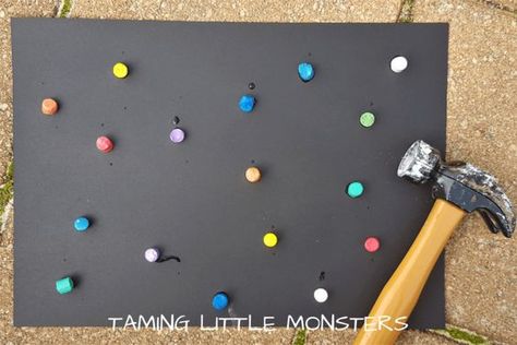 Simple Machines Art Preschool, Montessori Hammering Work, Tools Art Preschool, Construction Process Art, Tools Preschool Theme, Preschool Hammering Activities, Community Helpers Process Art, Prek Construction Crafts, Construction Crafts For Preschoolers