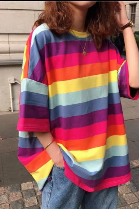 Kidcore Fashion, Rainbow Stripes, Dream Clothes, Oversized Shirt, Aesthetic Clothes, Pretty Outfits, My Blog, Harajuku, Cool Outfits