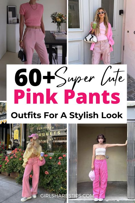 Check this post for the trendiest pink pants outfit ideas to copy direcly. From hot pink pants outfit ideas to pastel pink outfit ideas, from spring summer outfits to fall winter looks for the cold weather, we've got you covered! | Pink pants outfit | how to style pink pants | hot pink pants outfit | pink pants outfit work | pink wide leg pants outfit | light pink pants outfit | pink pants outfit street style | bright pink pants outfit | pastel pink pants outfit | dusty pink pants outfit Pink Work Trousers Outfit, Pink Faux Leather Pants, Pink Pant Suit Outfit, Pink Khaki Pants Outfit, How To Style Pink Trousers Women, How To Style Pink Wide Leg Pants, Pink Slacks Outfit Casual, What To Wear With Pink Cargo Pants, Light Pink Slacks Outfit