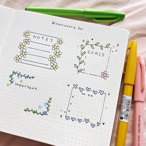 Stationery Pal📝 on Instagram: “Today's wreath is the flowering vine😊⁠ .⁠ .⁠ .⁠ 🎈Get great deals for washi tapes, pens, brush pens, and much other stationery at our shop.…” Bullet Journal Boxes, Outline Ideas, Aesthetic Note, Beginner Drawing Lessons, Stationery Pal, Pattern Design Drawing, Creative Book Covers, Letters Style, Bond Paper Design