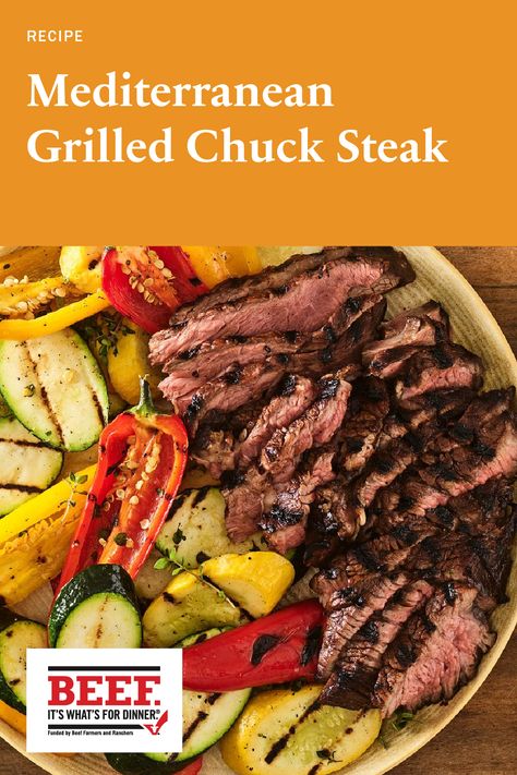 The flavors of the Mediterranean shine bright in our latest chuck steak recipe. Pair with garden grilled vegetables for a truly delicious summer dish. Chuck Steak Recipes, Mediterranean Recipes Healthy, Mediterranean Diet Recipes Dinners, Chuck Steak, Easy Mediterranean Diet Recipes, Beef Recipes Easy, Beef Dinner, Mediterranean Diet Recipes, Grilled Vegetables