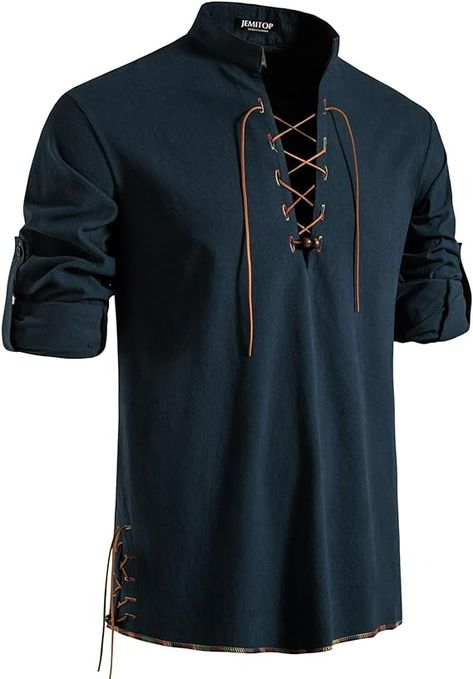 Medieval Shirt, Viking Medieval, Viking Shirt, Stand Collar Shirt, Pirate Shirts, Laced Up Shirt, Medieval Costume, Casual Cosplay, Fantasy Clothing