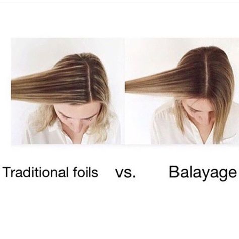 Here's a great example of the difference between the grow out of foil highlights and Balayage Foils Vs Balayage, Balayage Vs Highlights, Highlights And Balayage, Foil Highlights, Kadeřnické Trendy, Hair Techniques, Best Hair Salon, Hair Color Techniques, Ombré Hair