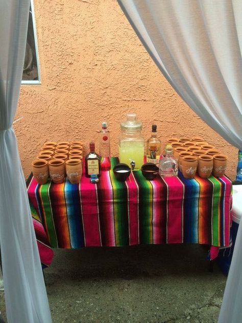 Wedding Food Table Ideas, Food Table Ideas, Charro Baptism, Home Made Decorations, Wedding Food Table, Mexican Theme Party Decorations, Drink Stations, Mexican Baby Shower, Mexican Birthday Parties