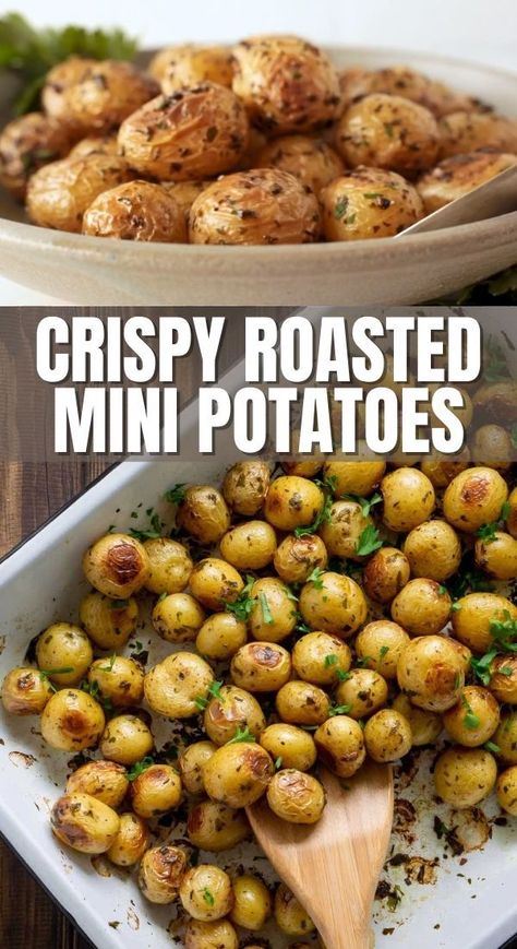 Roasted Whole Potatoes In Oven, Roast Small Potatoes In Oven, Bake Small Potatoes In Oven, Small Whole Potatoes Recipes, Small Oven Recipes, Small Patotoes Recipes, Roasted Mini Potatoes Oven Crispy, Small Oven Roasted Potatoes, Cambray Potatoes Recipes