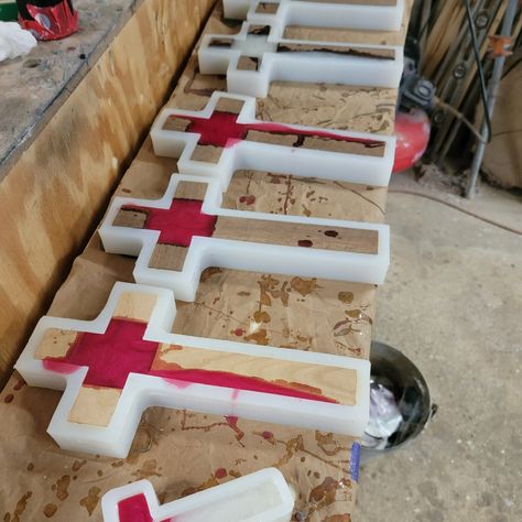 Epoxy Cross, School Auction Class Projects, Wooden Cross Crafts, Rustic Wood Cross, Wood Wall Cross, Ceramic Crosses, Colored Epoxy, Faith And Hope, Wood Craft Projects