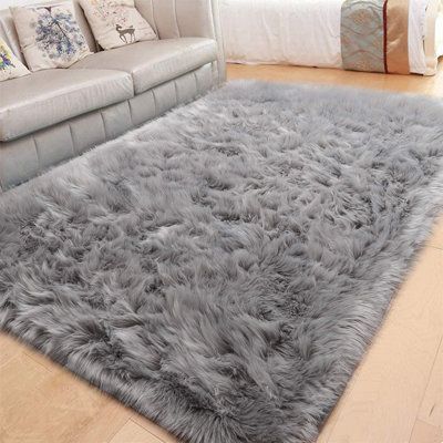 Fluffy Rugs Bedroom, Fur Rug Living Room, Grey Fluffy Carpet, Carpet Nursery, Gray Furniture, Fluffy Rugs, Area Rug For Bedroom, Faux Fur Area Rug, Shag Carpet