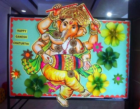 Art ,Craft ideas and bulletin boards for elementary schools: Ganesh Chaturthi Teej Festival Display Board, Ganesh Chaturthi Chart Ideas, Ganesh Chaturthi Charts For School, Ganesh Chaturthi Board Decoration, Diwali Chart, School Decorations Diy, Bulletin Boards For Elementary, Notice Board Decoration, Class Board Decoration