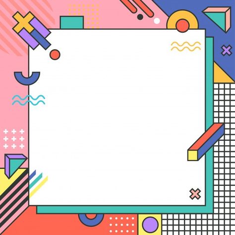 Colorful geometry border memphis backgro... | Premium Vector #Freepik #vector #background #frame #abstract #line Frames Design Graphic, Background Frame, Powerpoint Design Templates, Art Appliqué, Powerpoint Background Design, Frame Ideas, Memphis Design, Retro Background, Aesthetic Template