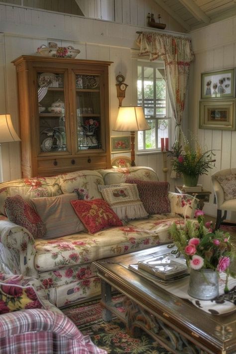 Cottage Core Livingroom, Cottage Core Interior, Cottage Kitchen Inspiration, French Country Decorating Living Room, Cottagecore Living, Country Style Living Room, Condo Living Room, Cottage Decor Farmhouse, Vintage House Plans