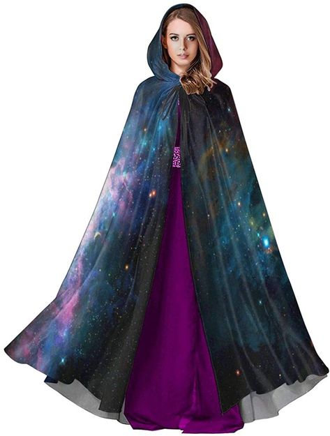 Gala Attire, Cloak Clothing, Female Wizard, Types Of Clothing Styles, Wizard Costume, Adult Fancy Dress, Galaxy Dress, Cape Costume, Hooded Cape