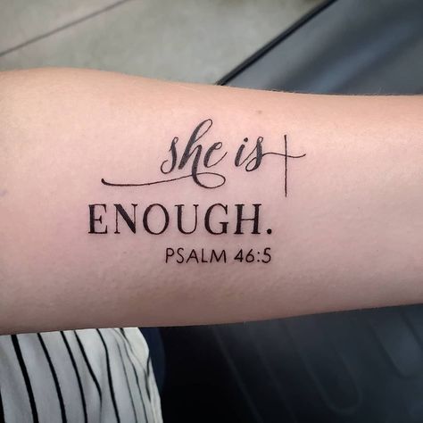 Psalm 46 5 Tattoo With Cross, Psalm 46 5 Tattoo, Tattoo With Cross, Psalm Tattoo, Enough Tattoo, 5 Tattoo, Tattoo Fonts Cursive, Christ Tattoo, Trending Tattoo