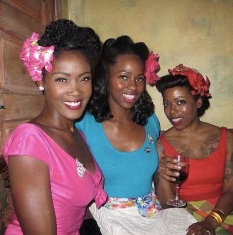 Cuban Women, Retro Updo, Black Pinup, Black Pin Up, Cuban Culture, Afro Cuban, Afro Latina, Havana Nights, Three Women