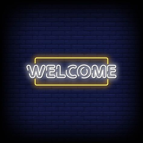 Welcome neon signs style text | Premium Vector #Freepik #vector #light #neon #billboard #welcome Welcome Neon Sign, We Are Open Sign, Cinema Sign, Welcome New Year, Youtube Banner Design, Banner Design Inspiration, Custom Neon Lights, Youtube Design, Youtube Channel Art