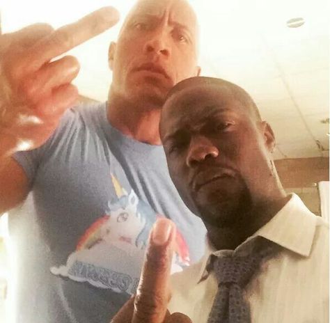 The Rock and Kevin Hart giving the finger The Rock