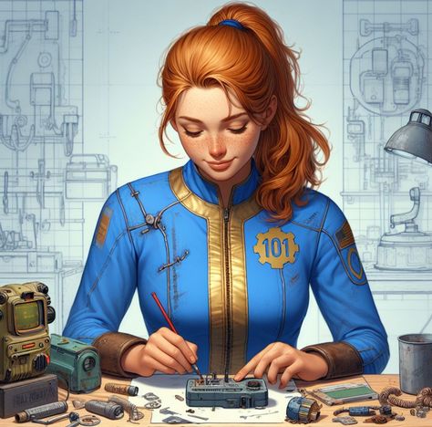 AI - Nellie Taylor, Fallout 3 Lone Wanderer Fallout Assaultron Art, Fallout Pinup, Fallout Vault Dweller, Fallout 4 Art, Fallout Character Art, Fallout 4 Fan Art, Alien Blaster, Fallout Lore, Fallout 2