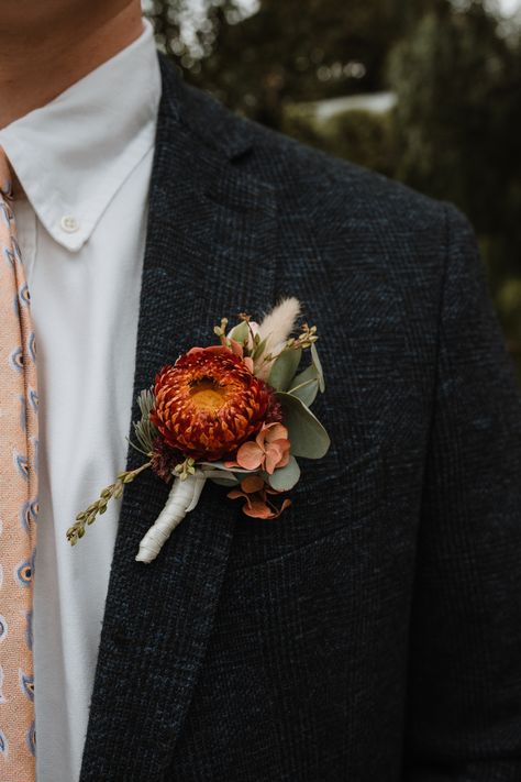 Autumn Wedding Flowers October, Boutineer Wedding, Fall Groom, Fall Boutonnieres, Prospect House, Rustic Boutonniere, English Garden Wedding, Lapel Flower, Tahoe Wedding