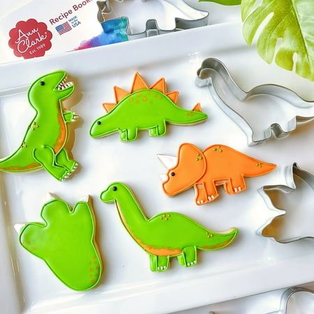 Ann Clark Dinosaur Cookies Decorated, T Rex Cookies Royal Icing, Fondant Biscuits, Dino Cookies, Bday Cookies, Dino Footprint, Dog Bone Cookies, Dinosaur Cookie, Cookie Shop