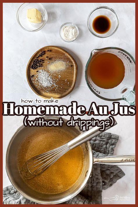 Au jus is a flavorful sauce that enhances the taste of dishes like roast, prime rib or steak, and can be prepared with or without the drippings, offering a savory addition to your recipes. Homemade Au Jus, Roast Prime Rib, Jus Recipe, Au Jus Recipe, Yummy Nummies, Baking Techniques, Sauces Recipes, Christmas Yummies, Christmas Eats