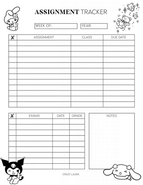 Aesthetic Weekly Planner Ideas, Weekly To Do List Aesthetic, Study Paper Free Printable, College Stationary List, Aesthetic Goodnotes Templates, Sanrio Schedule, Planer Ideas Diy Daily Planners, Planner Template School, Sanrio Planner