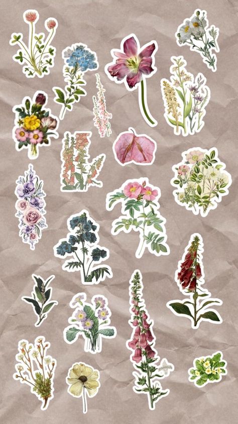 Scrapbook Stickers Printable Vintage Aesthetic Flowers, Scrapbook Stickers Printable Vintage Flowers, Vintage Flower Printable Sticker, Vintage Design For Scrapbook Printable Flower, Aesthetic Journaling Printables, Vintage Aesthetic Stickers Printables Flowers, Aesthetic Flower Doodles, Scrapbook Flower Stickers Printable, Floral Stickers Vintage Flowers