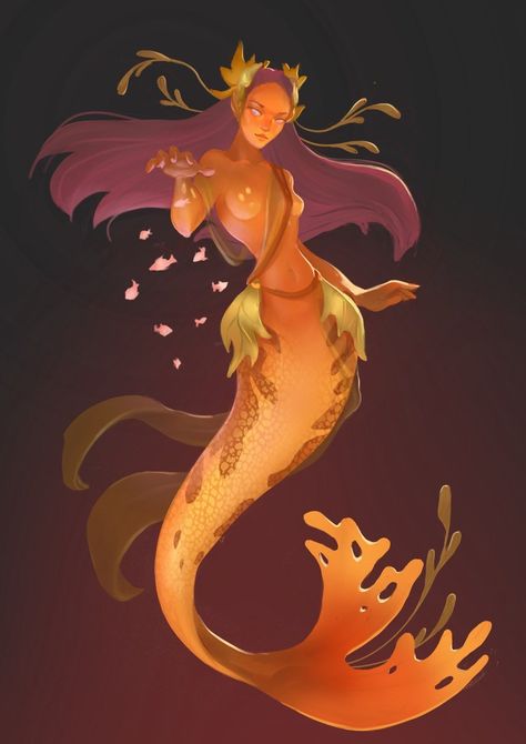 Beautiful mermaid, autumn Autumn Mermaid, Fire Mermaid, Merfolk Art, Mermay 2024, Creatures Drawing, Sea Creatures Drawing, Orange Mermaid, Yellow Mermaid, Red Mermaid