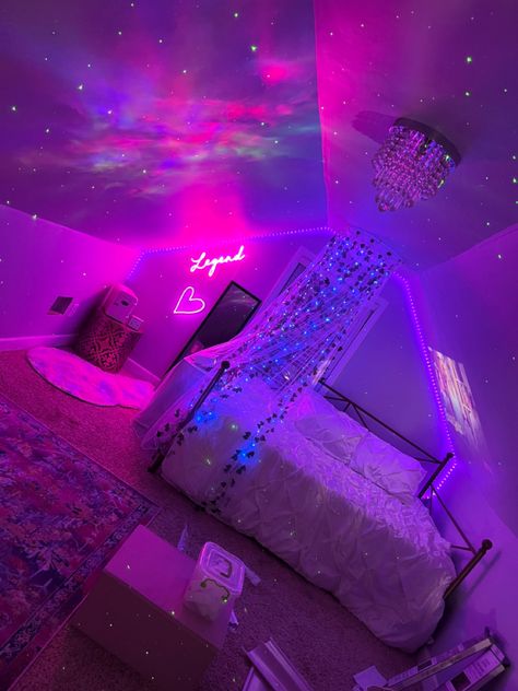 Neon Themed Bedroom, Coolest Room Ideas, Full Room Decor Ideas, Room Ideas For 10 Year Girl, How To Decorate Your Bedroom, Girls Rooms Ideas For 10-year-ol, Bedroom Ideas For 10 Yr Girl, Shared Teen Bedroom, Room Ideas Teenagers Girl