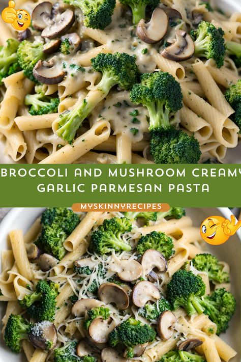 Savor the creamy delight of Garlic Parmesan Pasta with Broccoli and Mushrooms! A delectable blend of tender pasta, earthy mushrooms, and vibrant broccoli, smothered in a rich garlic Parmesan sauce. A must-try for pasta lovers! 🍝😋 #GarlicParmesanPasta #PastaRecipes #ComfortFood #myskinnyrecipes Broccoli Mushroom Pasta Recipes, Broccoli And Mushroom Pasta, Olive Garden Broccoli, Mushroom Broccoli Pasta, Creamy Garlic Parmesan Pasta, Mushroom And Spinach Pasta, Broccoli And Mushrooms, Broccoli Mushroom, Shrimp Stuffed Mushrooms