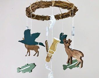 Hand made baby mobiles nursery sets and home by SeaBeeMarket Hunting Theme Nursery, Vintage Cowboy Nursery, Hunting Bedroom, Fishing Nursery Theme, Woodland Camping, Hunting Nursery, Sophisticated Nursery, Duck Nursery, Michael Dean