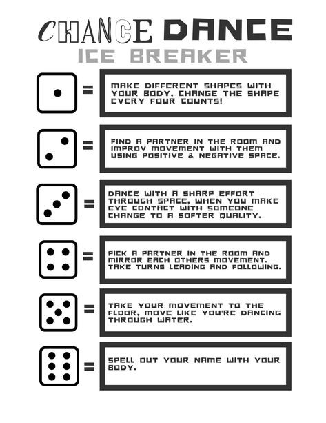 Chance Dance Ice Breaker Dice Game PDF Print | Etsy Australia Attendance Sheet, Goals Sheet, Ice Breaker Games, Lesson Planner, Ice Breaker, Unit Plan, Dance Teacher, Budget Tracker, Ice Breakers