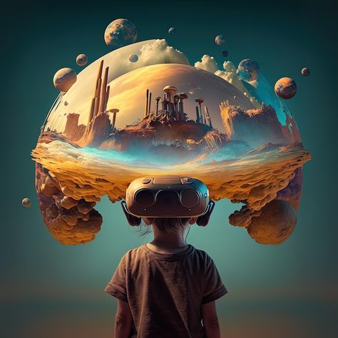 Photo children and the metaverse a child... | Premium Photo #Freepik #photo Virtual Reality Illustration, Meta Verse, The Metaverse, Dream World, Virtual Reality Headset, Design Posters, Psd Icon, Iconic Photos, Graphic Design Posters