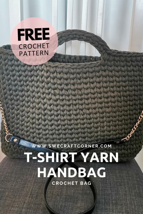 Crochet Tshirt Yarn Purse, Yarn Handbag, Yarn Tote Bag, Yarn Tote, Tshirt Yarn, Free Crochet Bag, Crochet T Shirts, Crochet Earrings Pattern, Crochet Bag Pattern Free