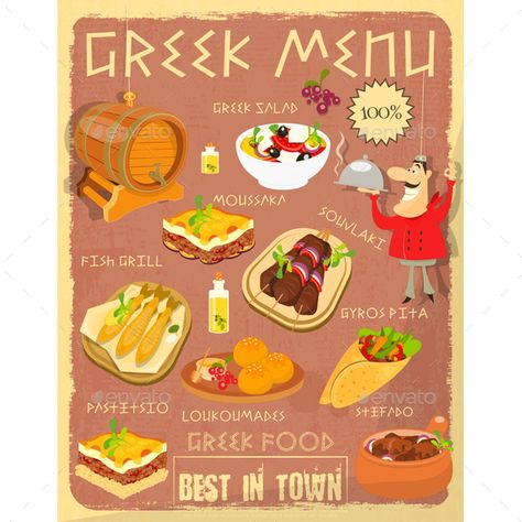 Greek Food Menu Ancient Greek Food, Saganaki Recipe, Gyros Pita, Red Salad, Greek Menu, Greek Party, Dinner Fish, Recuerdos Primera Comunion Ideas, Greece Food