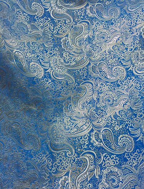 Fabric Drape, Paisley Fabric, Silver Fabric, Uk Kitchen, Brocade Fabric, Blue Paisley, Draped Fabric, Kitchen Home, Paisley Pattern