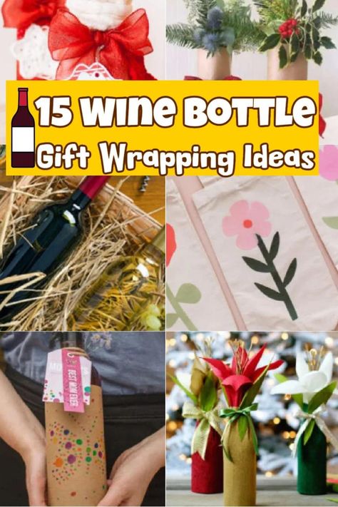 Wine Bottle Gifts Diy, Wine Gift Bags Diy, Gift Wrap A Wine Bottle, How To Gift A Bottle Of Wine, Wine Bottle Gifting Ideas, Gift Wrapping A Bottle Of Wine, How To Wrap A Bottle For Christmas, Creative Wine Bottle Wrapping, Wine For Christmas Gift