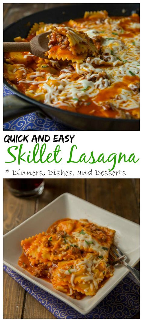 Quick and Easy Skillet Lasagna Skillet Lasagna, Easy Skillet, Lasagna Recipe, One Pot Meals, Ravioli, Weeknight Meals, Dinner Time, Quick Meals, Pasta Dishes